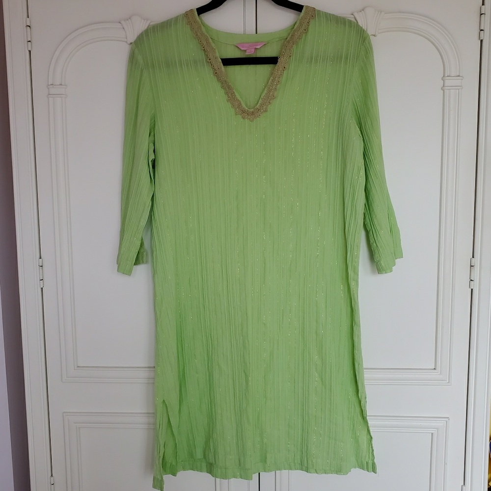 LILLY PULITZER  Green Gold Metallic Tunic Small